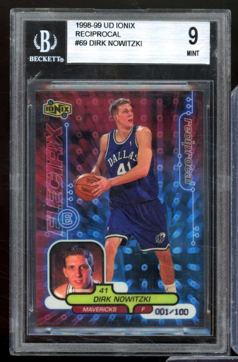 Dirk Nowitzki Rookie Card 1998-99 UD Ionix Reciprocal (Serial 1/100) #69 BGS 9 Image 1