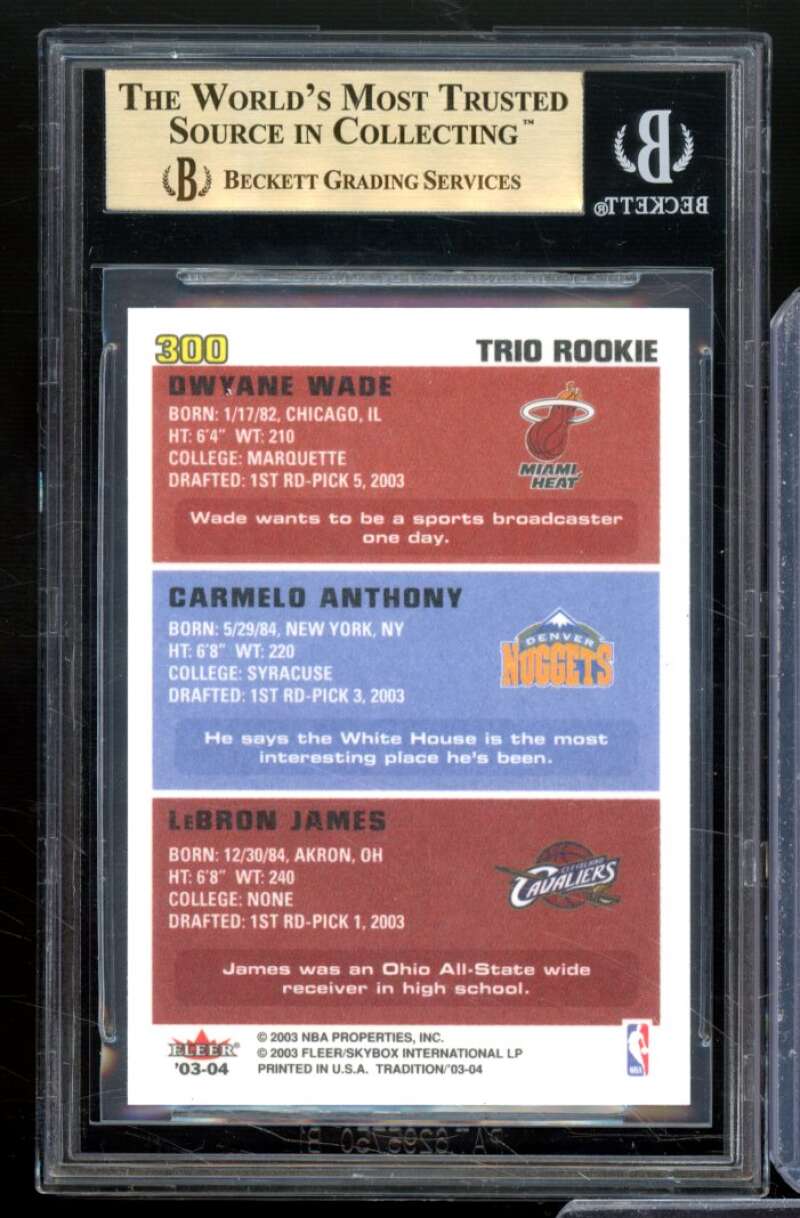 Lebron James/Anthony/Wade Rookie Card 2003-04 Fleer Tradition #300 BGS 9.5 Image 2