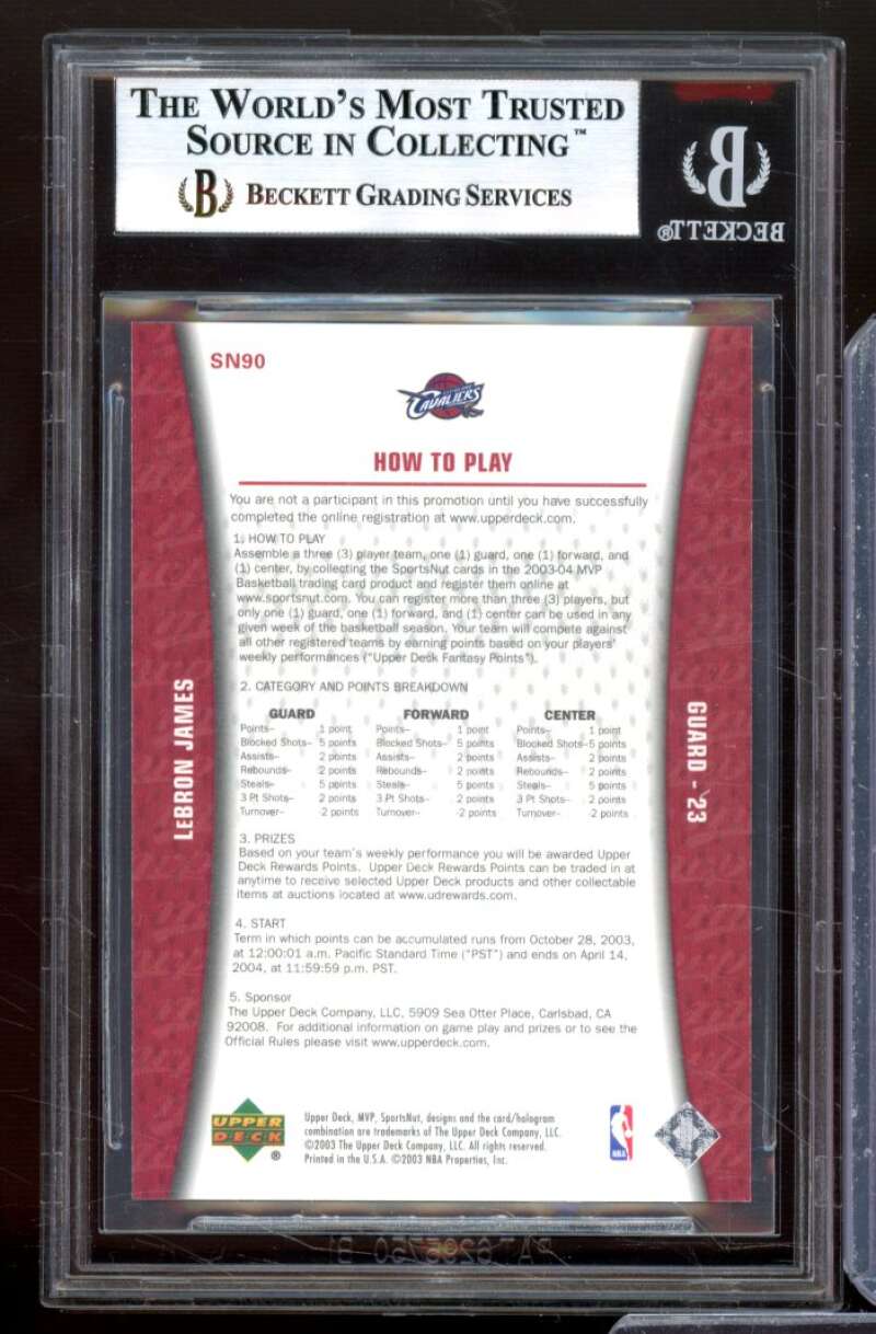 LeBron James Rookie Card 2003-04 Upper Deck MVP Sportsnut Fantasy #SN90 BGS 9 Image 2