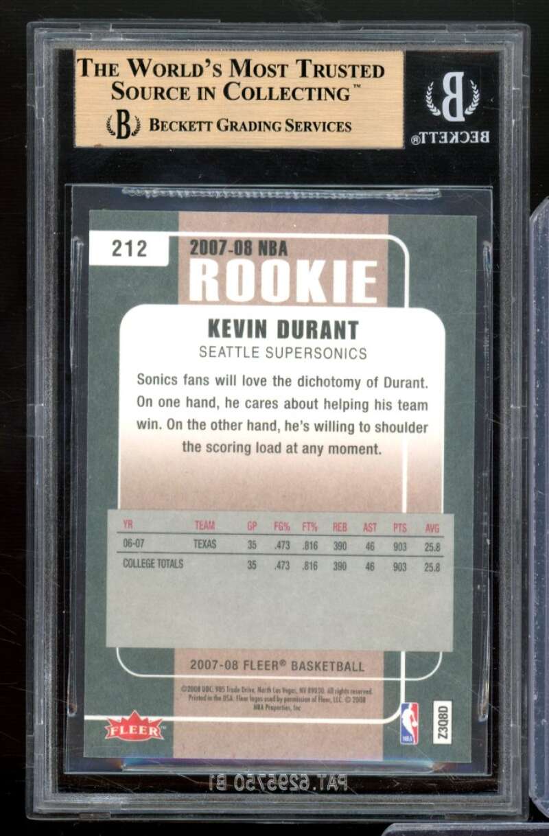 Kevin Durant Rookie Card 2007-08 Fleer #212 BGS 9.5 Image 2