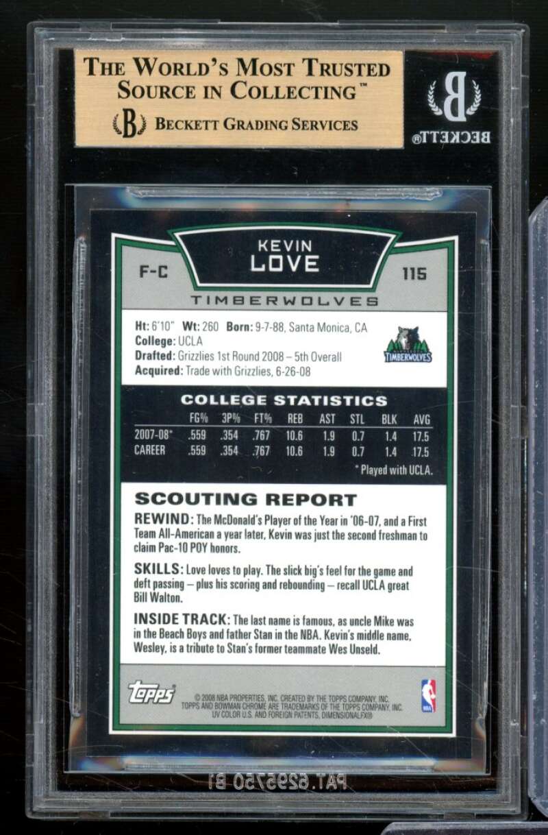 Kevin Love Rookie Card 2008-09 Bowman Chrome #115 BGS 9.5 Image 2