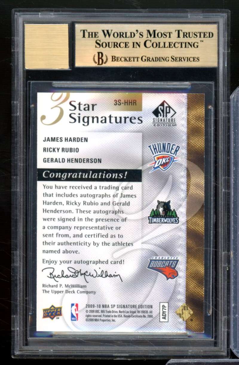 Rubio/James Harden Rookie 2009-10 SP Edition 3 Star Signatures #3SHHR BGS 9.5 Image 2