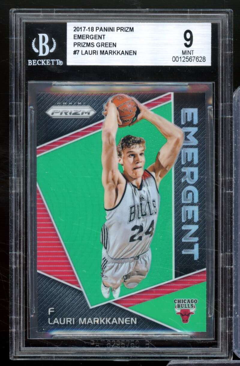 Lauri Markkanen Rookie Card 2017-18 Panini Prizm Emergent Green #7 BGS 9 Image 1