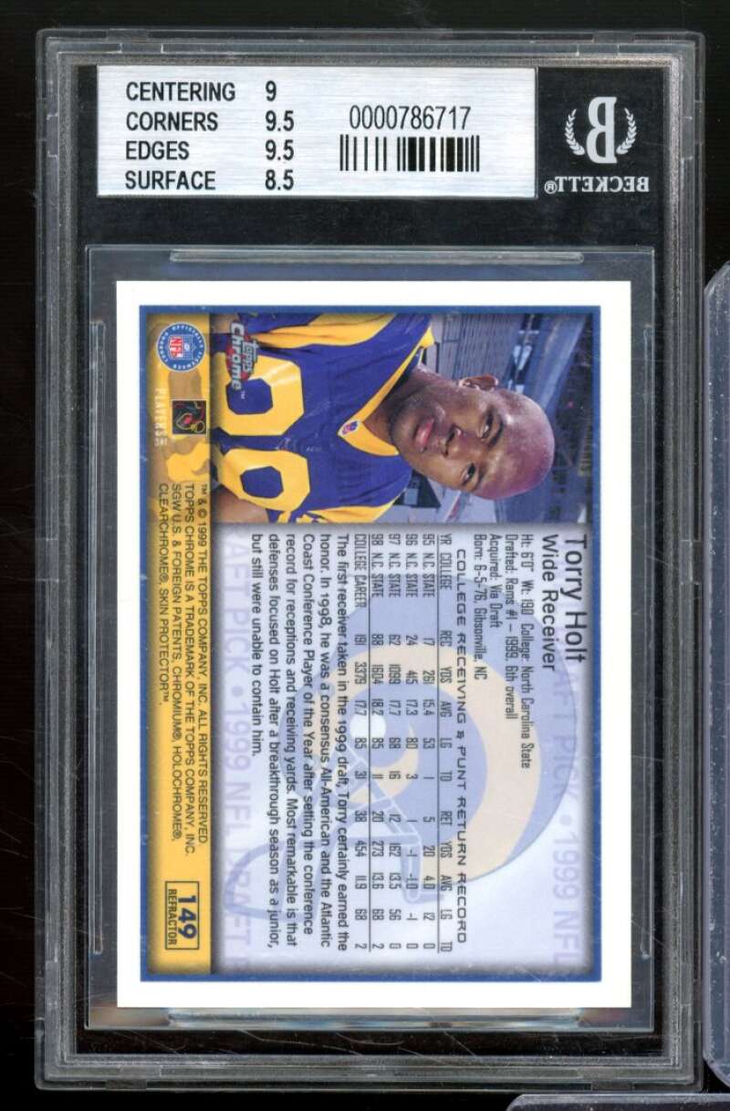 Torry Holt Rookie Card 1999 Topps Chrome Refractors #149 BGS 9 Image 2