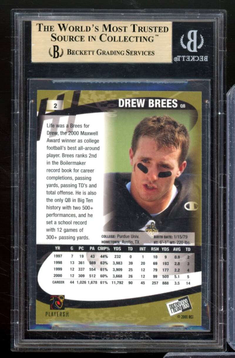 Drew Brees Rookie Card 2001 Press Pass #2 BGS 9.5 Image 2