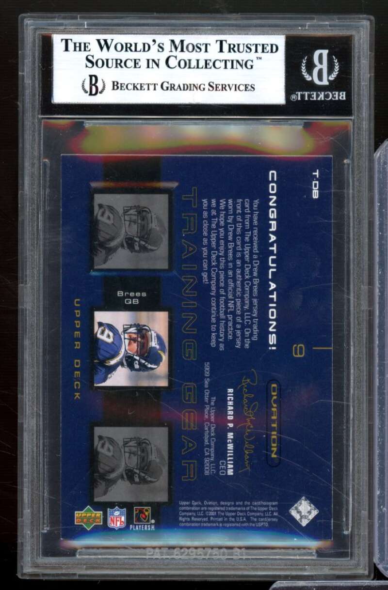 Drew Brees Rookie Card 2001 Upper Deck Ovation Training Gear #TDB BGS 8.5 Image 2