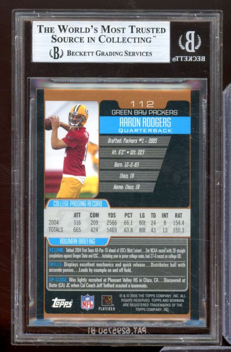 Aaron Rodgers Rookie Card 2005 Bowman Bronze #112 BGS 9 Image 2