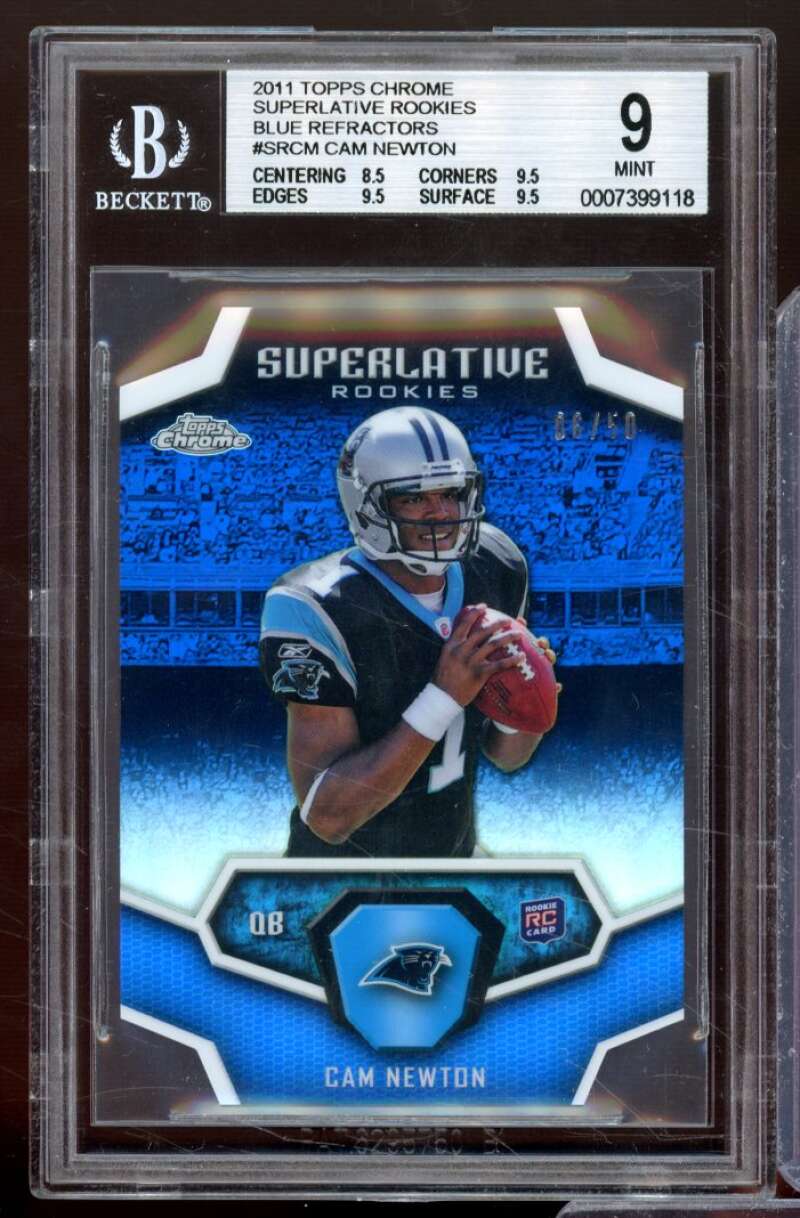 Cam Newton Rookie Card 2011 Topps Chrome Blue Refractors #SRCM BGS 8.5 Image 1