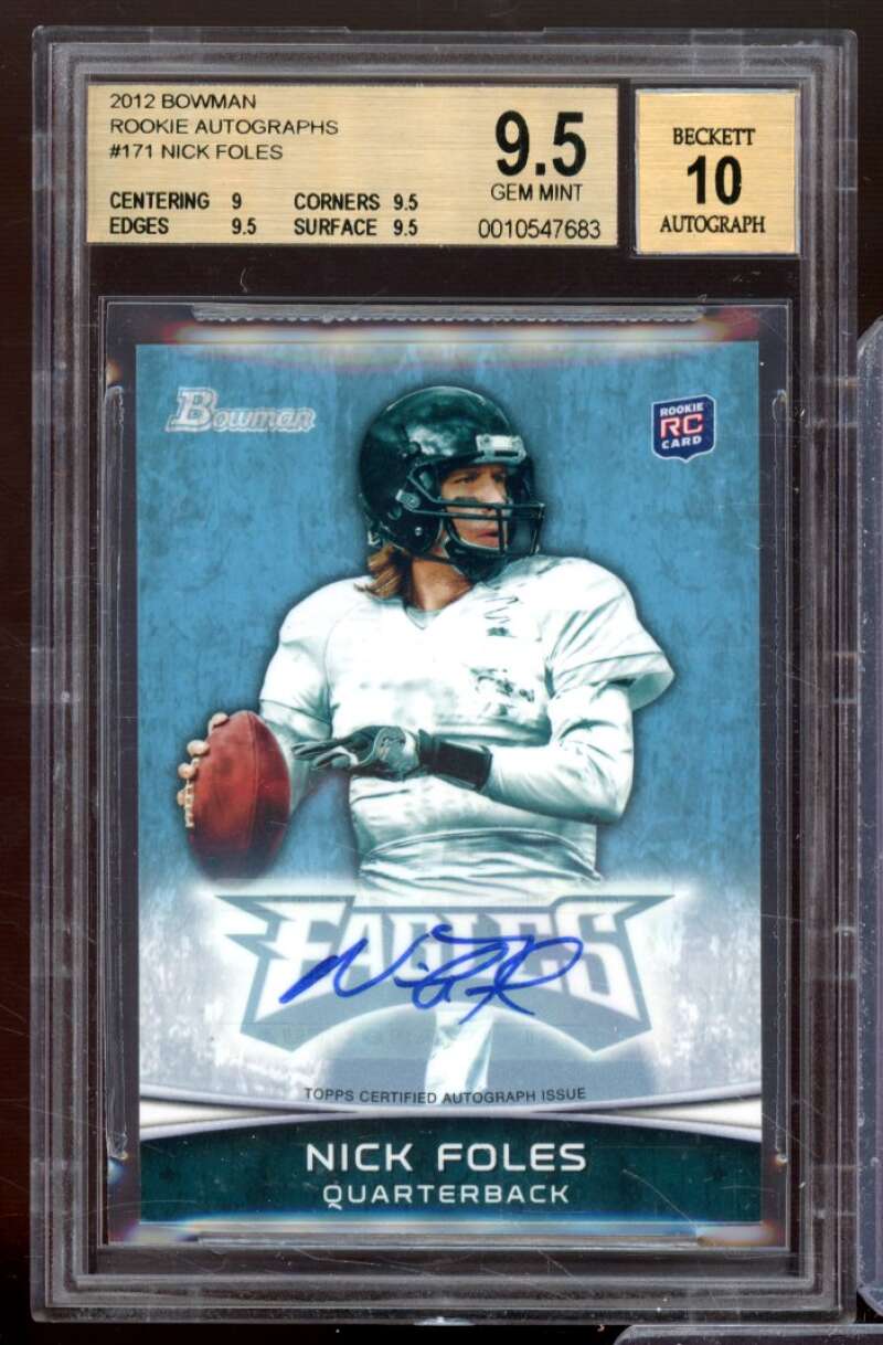 Nick Foles Rookie Card 2012 Bowman Rookie Autographs #171 BGS 9.5 Image 1