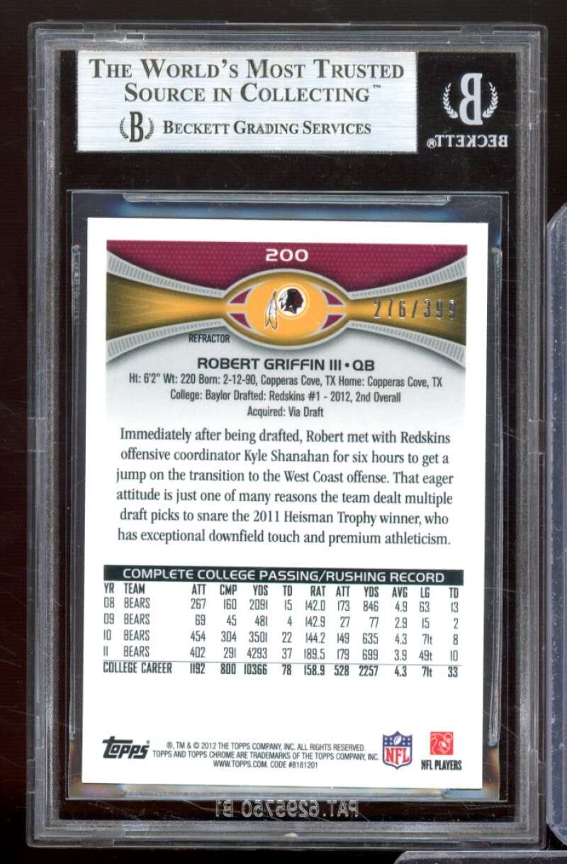 Robert Griffin III Rookie Card 2012 Topps Chrome Pink Refractors #200 BGS 9 Image 2