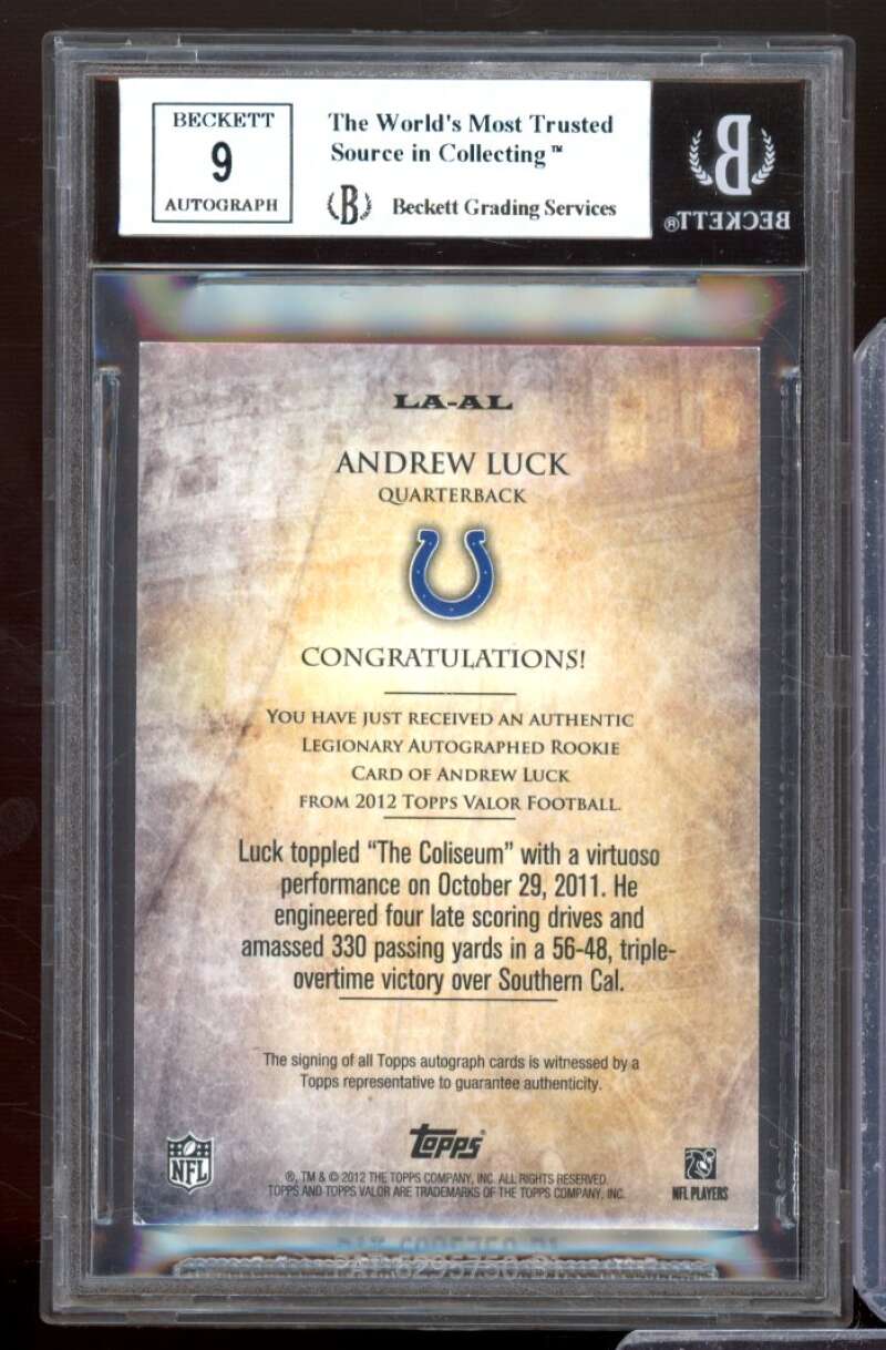 Andrew Luck Rookie Card 2012 Topps Valor Legionary Autographs Speed #Laal BGS 8 Image 2