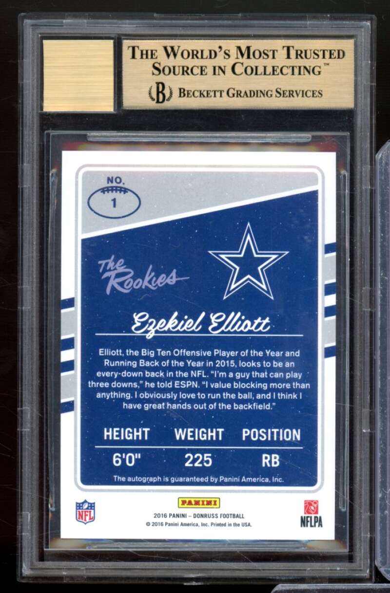 Ezekiel Elliott Rookie Card 2016 Donruss The Rookies Autograph #1 BGS 9.5 Image 2