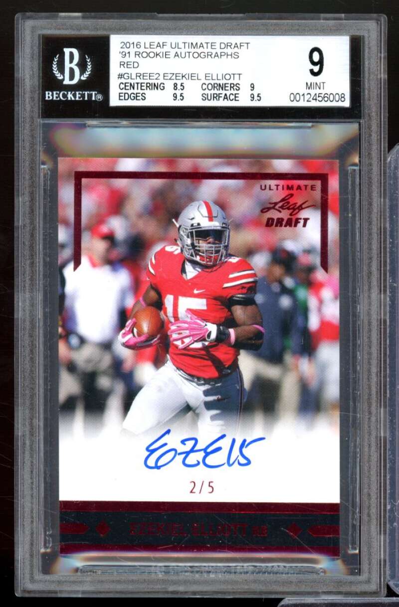 Ezekiel Elliott Rookie 2016 Ultimate Draft Autograph Red (#d 2/5) #Glree2 BGS 9 Image 1