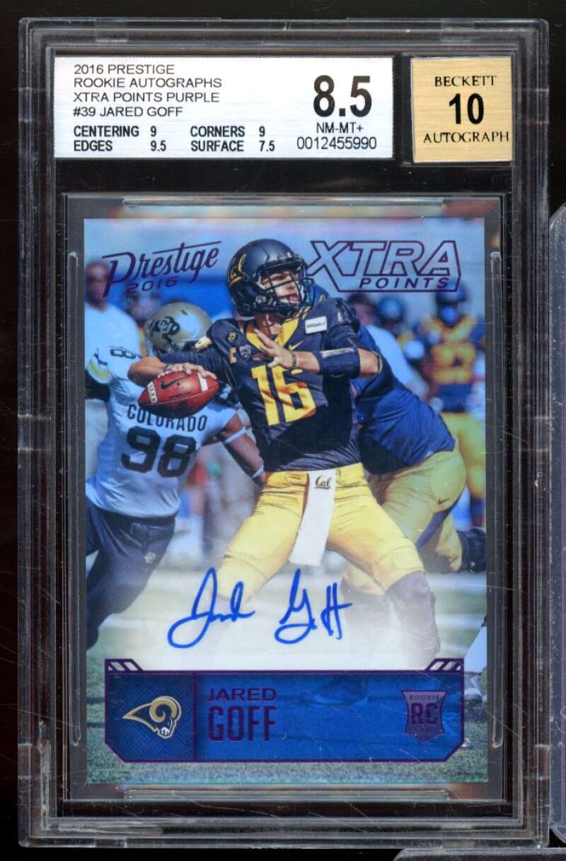 Jared Goff Rookie 2016 Prestige Rookie Autographs Xtra Points Purple #39 BGS 8.5 Image 1