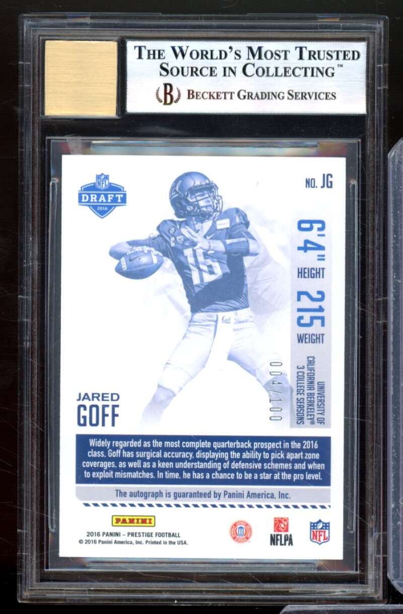 Jared Goff Rookie 2016 Prestige Rookie Autographs Xtra Points Purple #39 BGS 8.5 Image 2