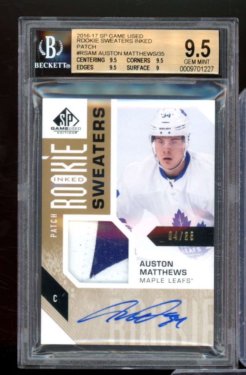 Auston Matthews 2016-17 SP Game Used Rookie Sweaters Inked Patch #RSAM BGS 9.5 Image 1