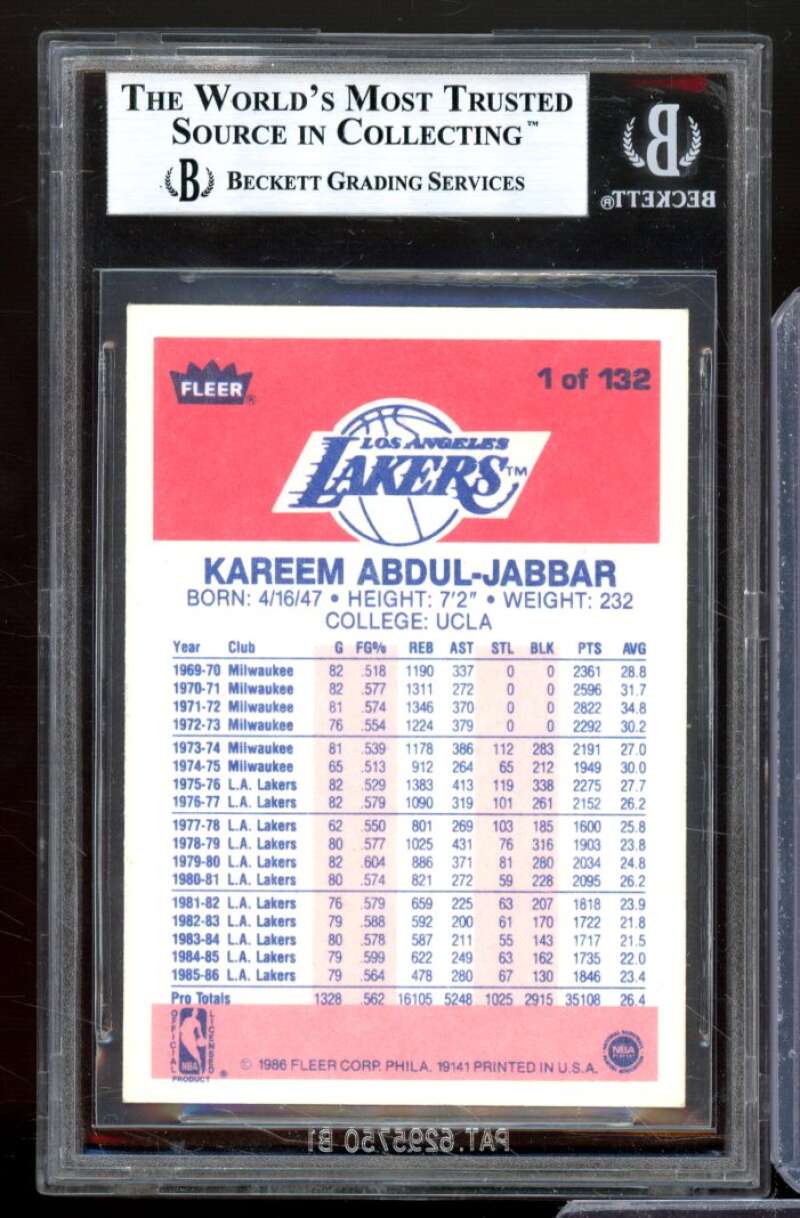 Kareem Abdul-Jabbar Card 1986-87 Fleer #1 BGS 9 Image 2