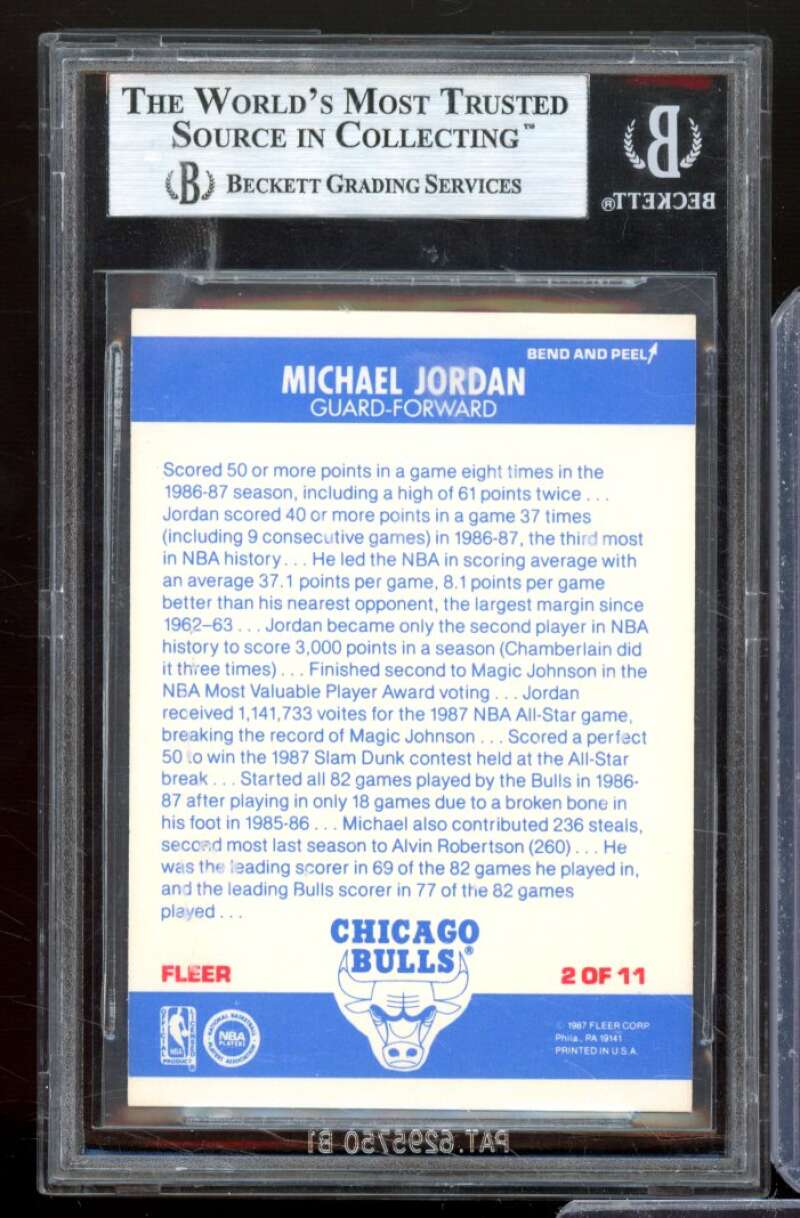 Michael Jordan Card 1987-88 Fleer Sticker Inserts #2 BGS 9 Image 2