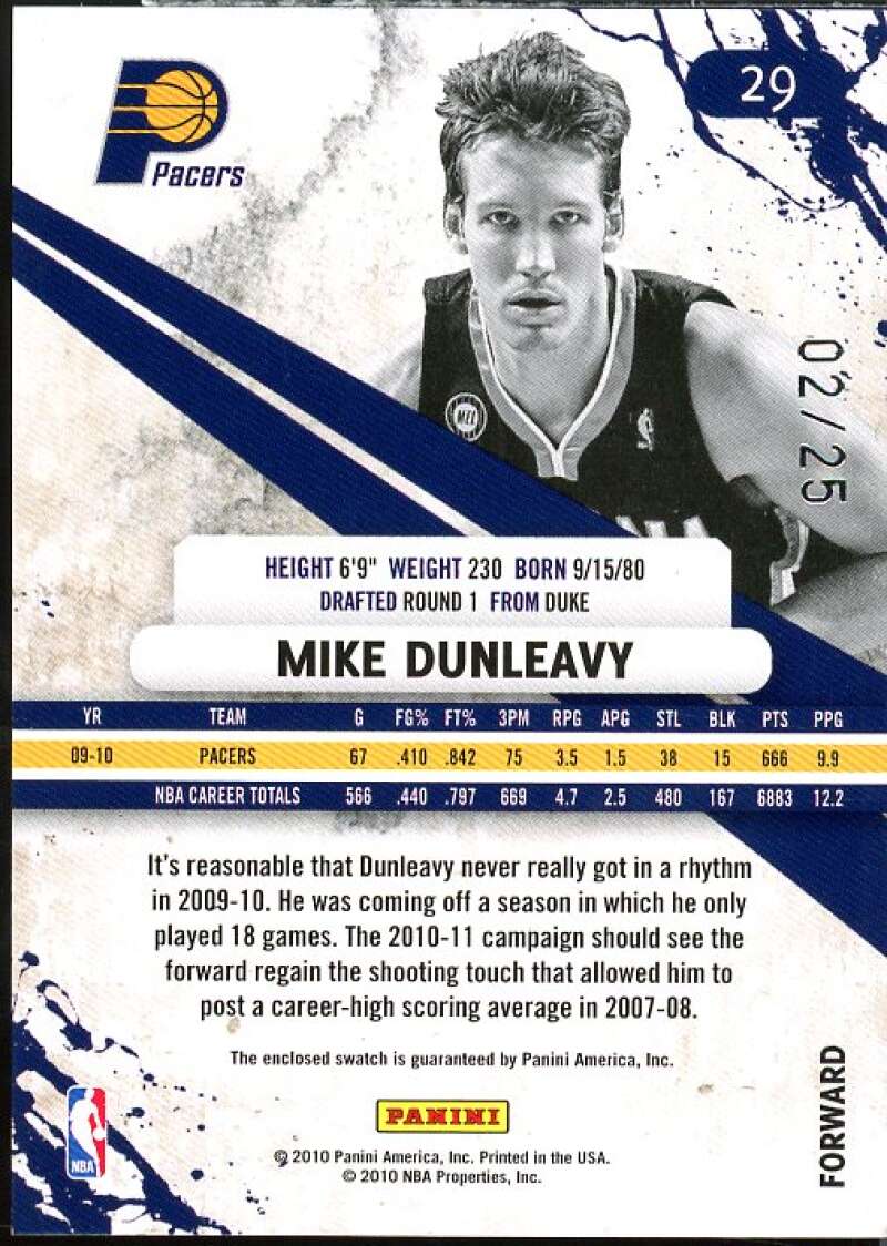 Mike Dunleavy Card 2010-11 Rookies and Stars Longevity Materials Sapphire #29  Image 2