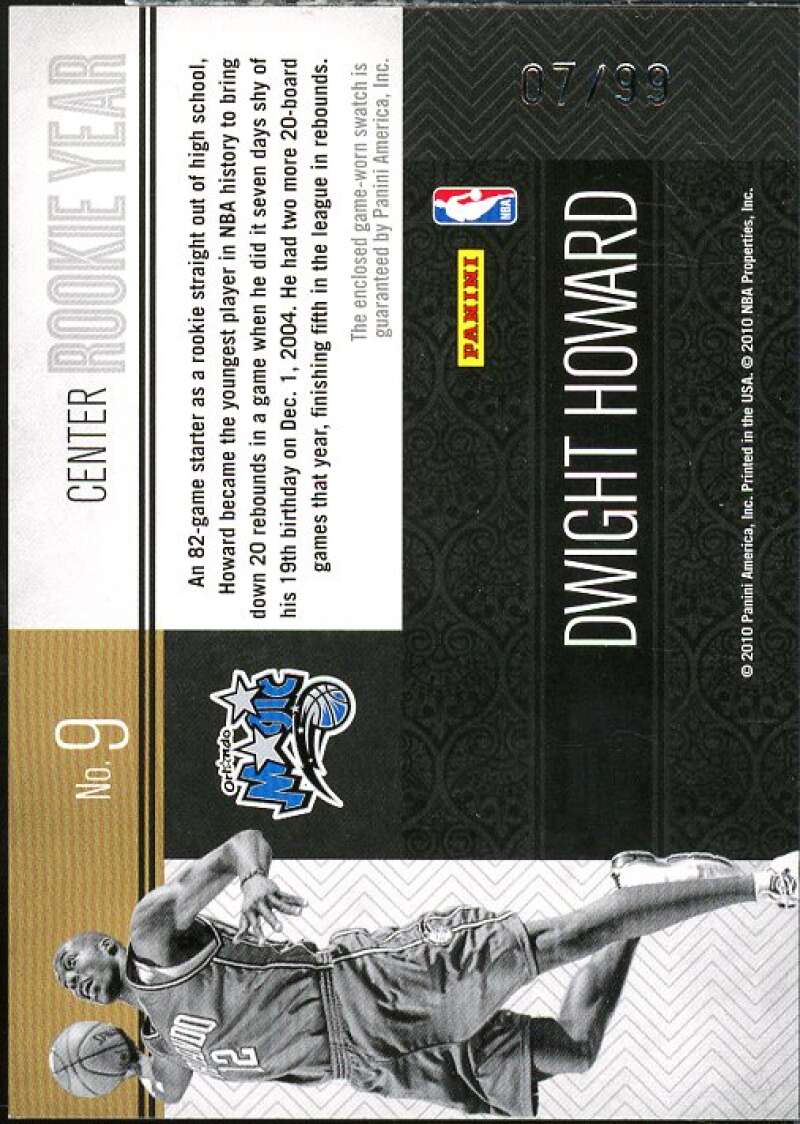 Dwight Howard Card 2010-11 Timeless Treasures Rookie Year Materials #9  Image 2