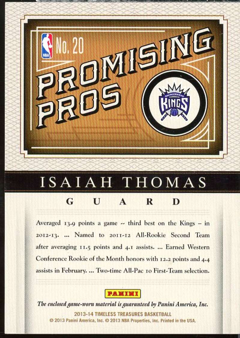 Isaiah Thomas Card 2013-14 Timeless Treasures Promising Pros Materials #20  Image 2