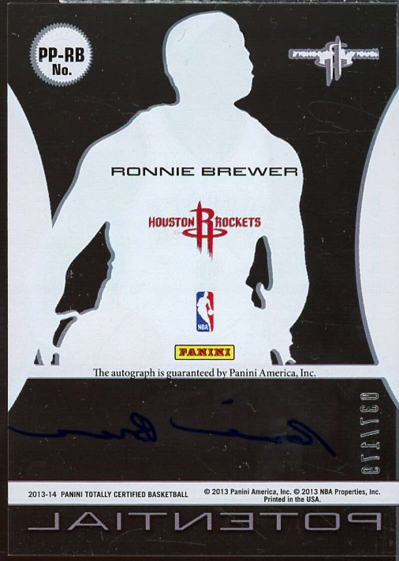 Ronnie Brewer Card 2013-14 Totally Certified Present Potential Autographs #PPRB  Image 2