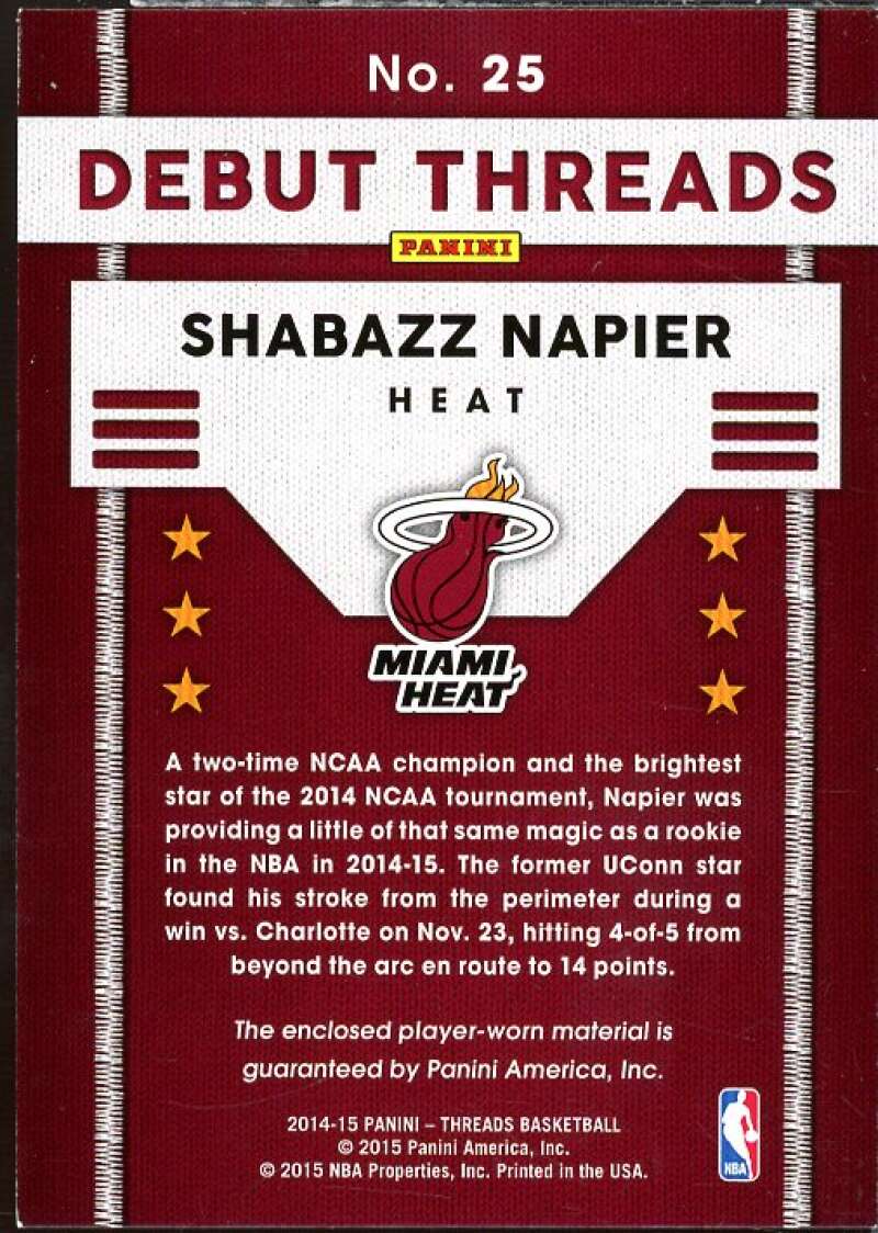 Shabazz Napier Rookie Card 2014-15 Panini Threads Debut Threads Prime #25  Image 2