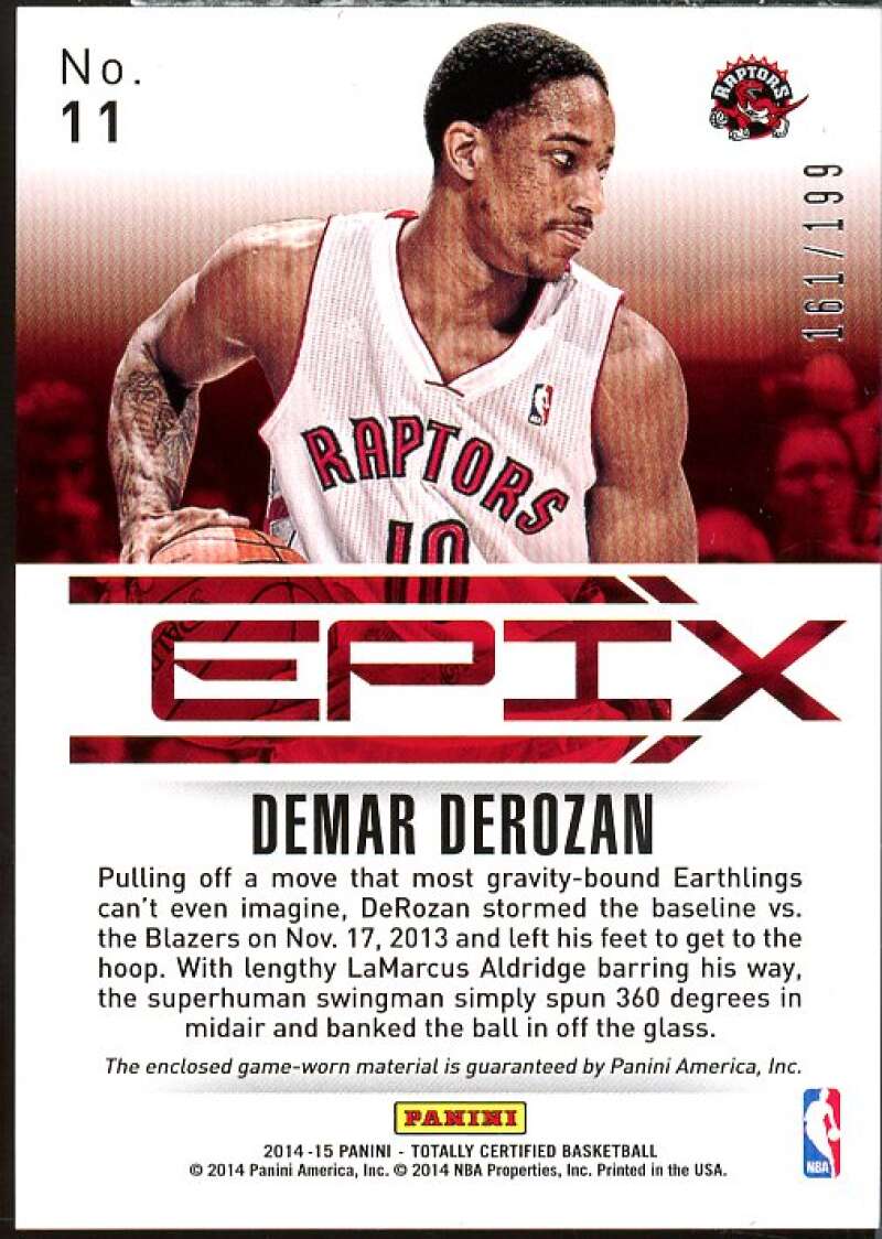 DeMar DeRozan Card 2014-15 Totally Certified EPIX Play Memorabilia Red #11  Image 2