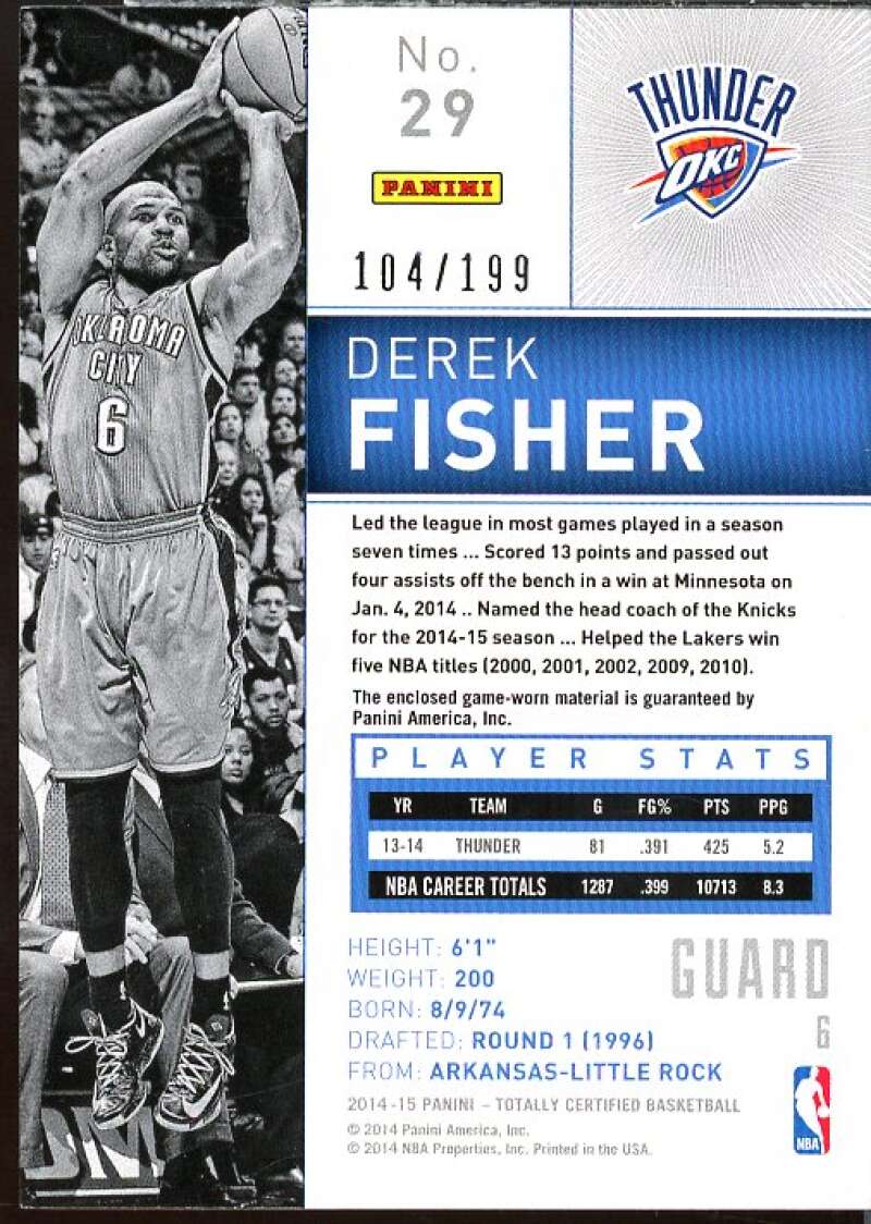 Derek Fisher Card 2014-15 Totally Certified Jerseys Blue #29  Image 2