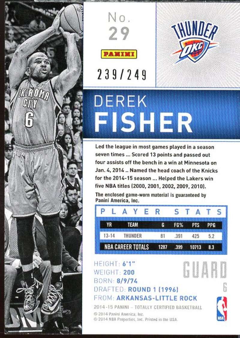 Derek Fisher Card 2014-15 Totally Certified Jerseys Red #29  Image 2