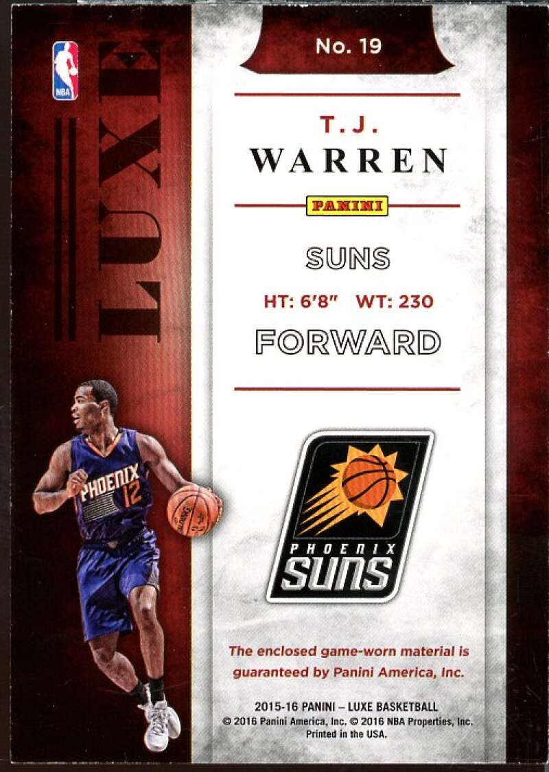 T.J. Warren Card 2015-16 Panini Luxe Memorabilia #19  Image 2