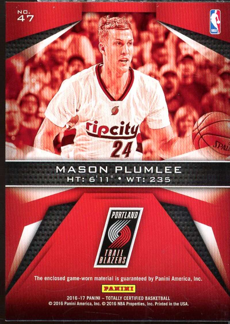 Mason Plumlee 2016-17 Totally Certified Fabric of the Game Jerseys Blue #47  Image 2