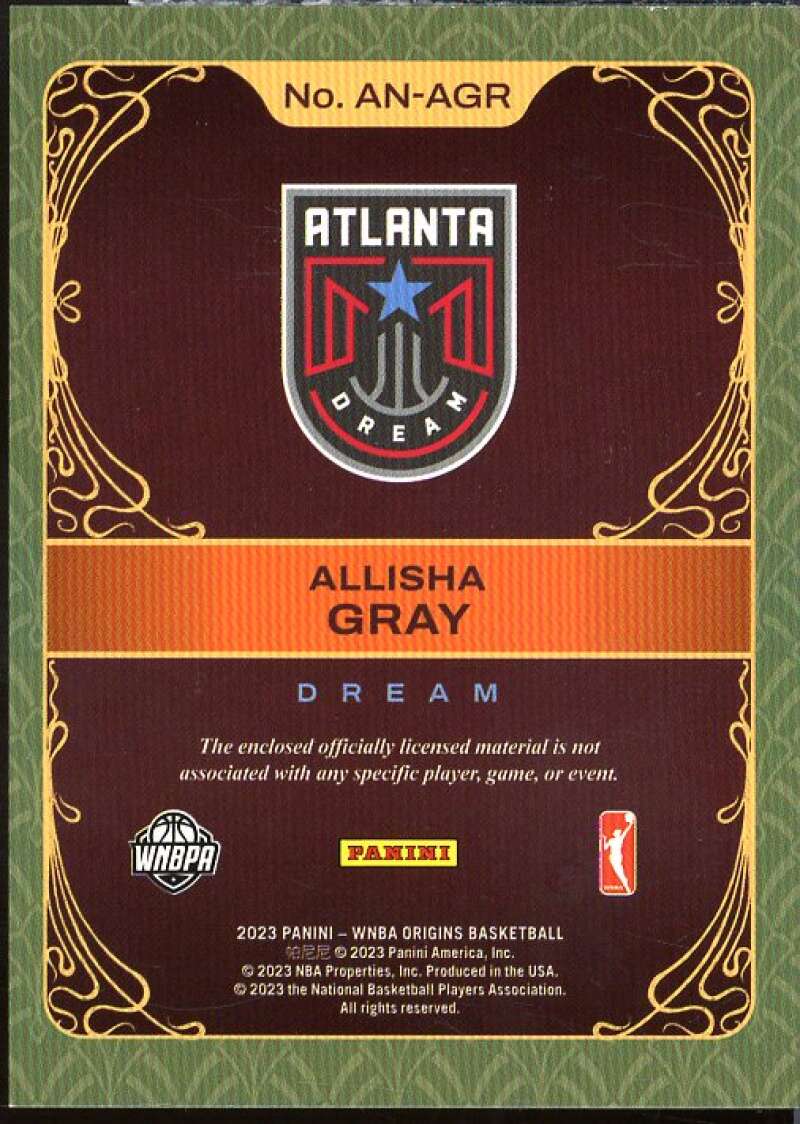 Allisha Gray Card 2023 Panini Origins WNBA Art Nouveau Memorabilia #AN-AGR  Image 2