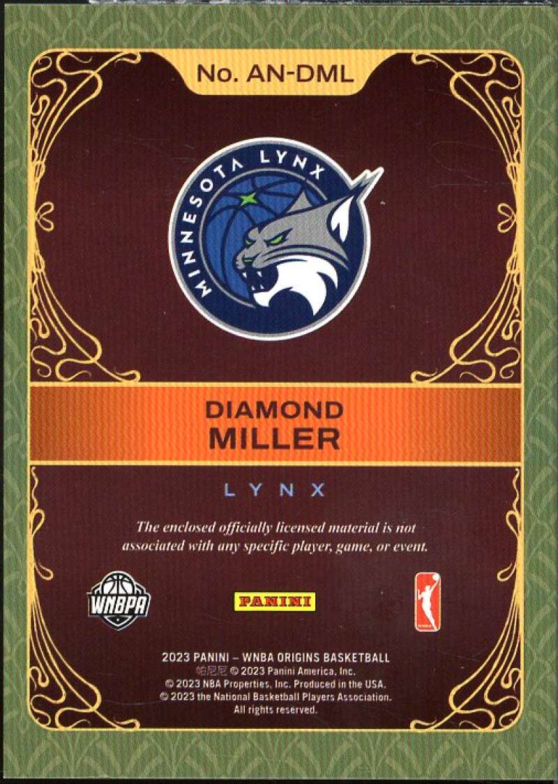 Diamond Miller Card 2023 Panini Origins WNBA Art Nouveau Memorabilia  #AN-DML  Image 2