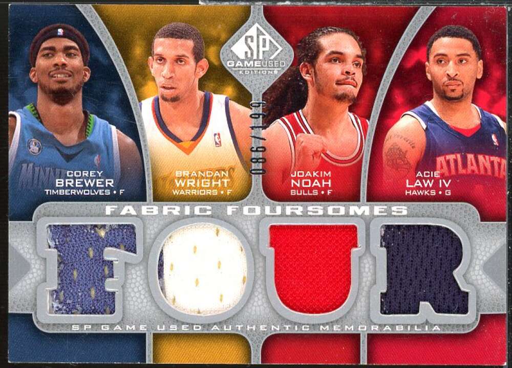 Acie Law/Noah/Wright/Brewer Card 2009-10 SP Game Used Fabric Foursomes #F4NWBL  Image 1