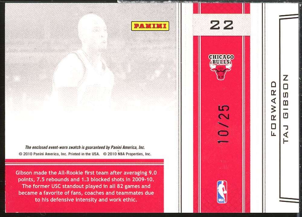 Taj Gibson Card 2009-10 Playoff National Treasures Colossal Materials #22  Image 2