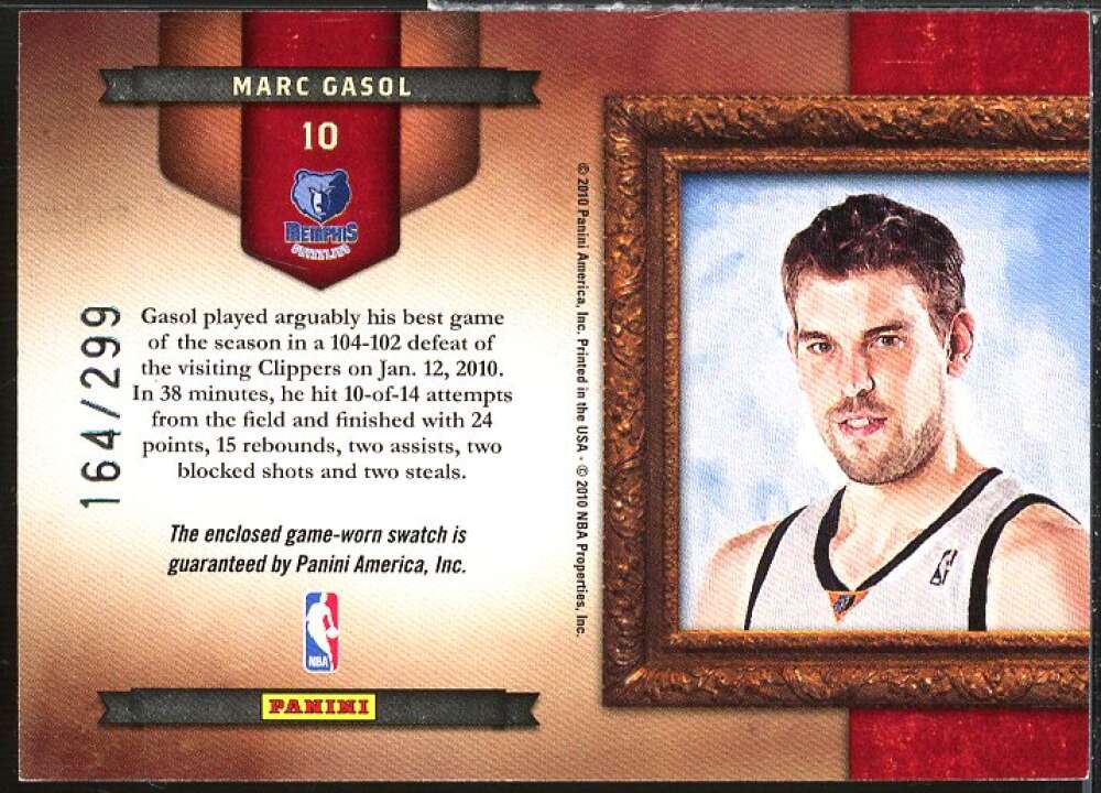 Marc Gasol Card 2009-10 Court Kings Gallery of Stars Materials #10  Image 2