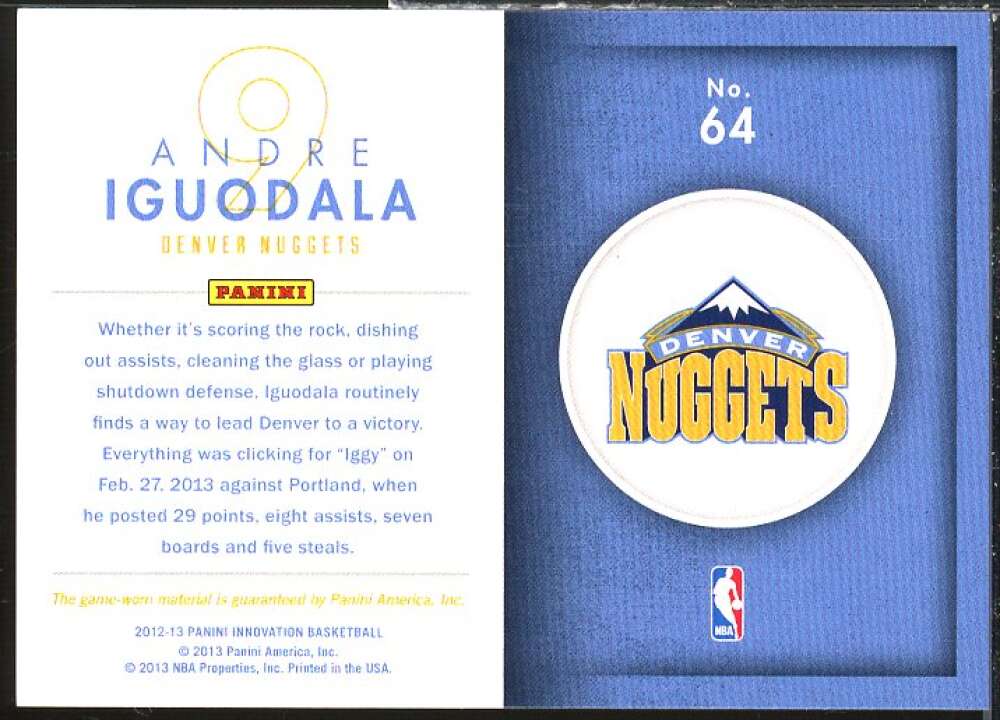 Andre Iguodala Card 2012-13 Innovation Jerseys #64  Image 2