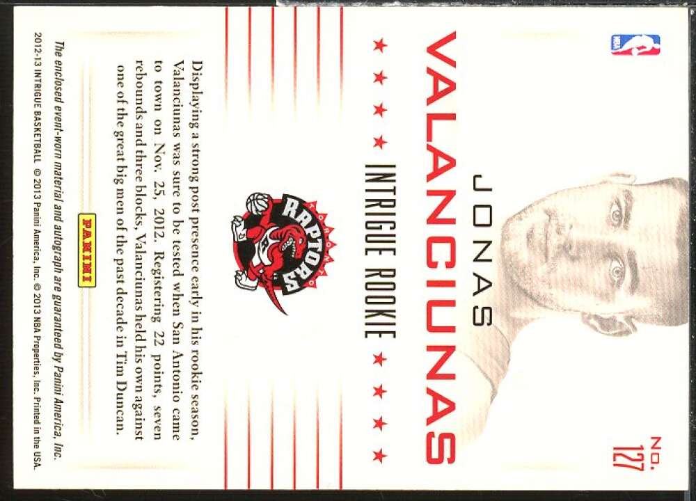 Jonas Valanciunas JSY AU/199 Rookie Card 2012-13 Panini Intrigue #127  Image 2