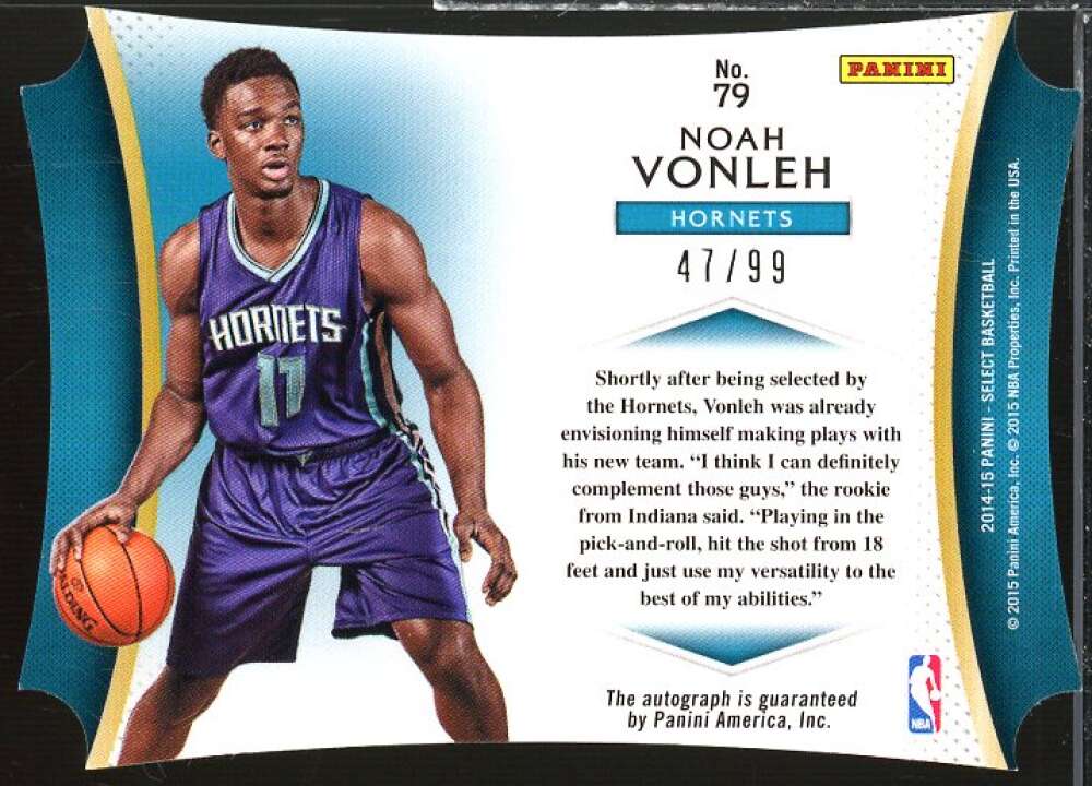 Noah Vonleh Rookie Card 2014-15 Select Die Cut Autographs #79  Image 2