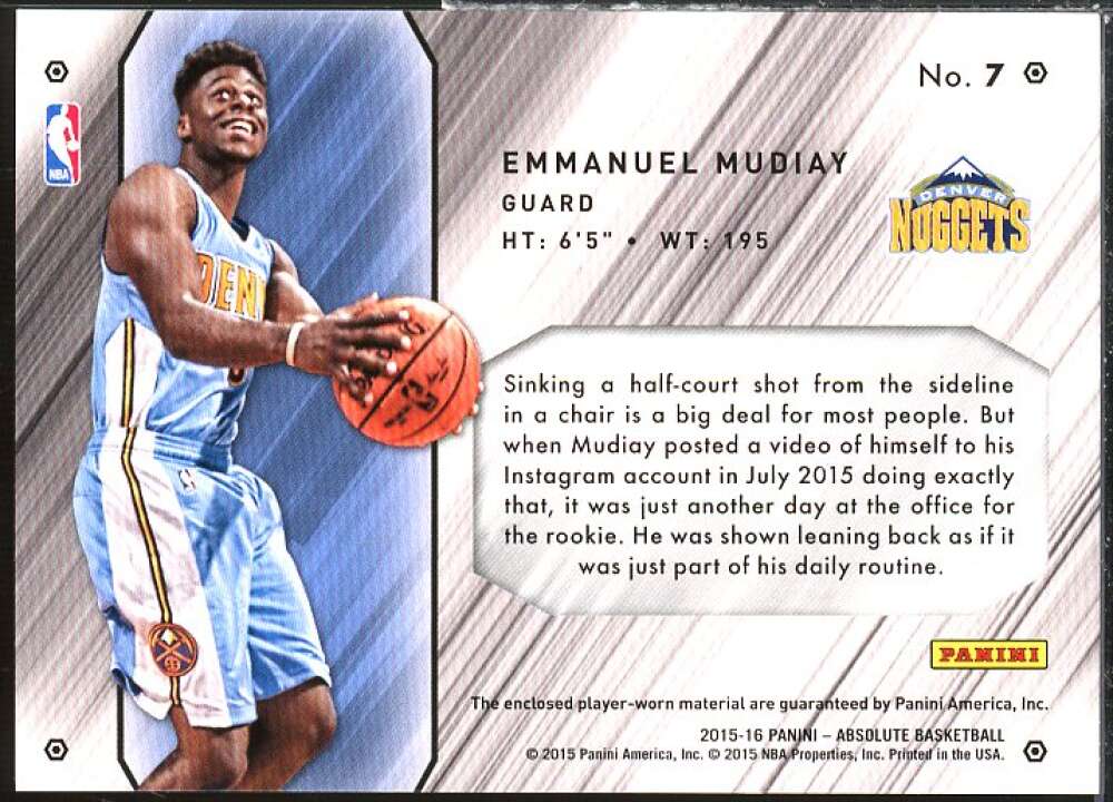 Mudiay 2015-16 Absolute Memorabilia Tools of the Trade Rookie Materials Jumbo #7  Image 2