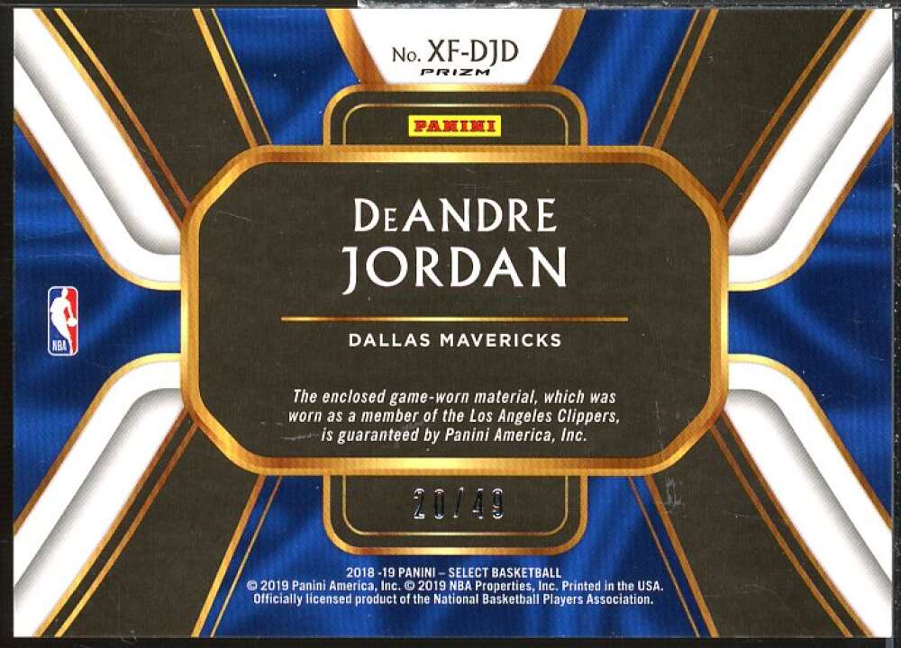 DeAndre Jordan Card 2018-19 Select X Factor Memorabilia Prizms Copper #14  Image 2