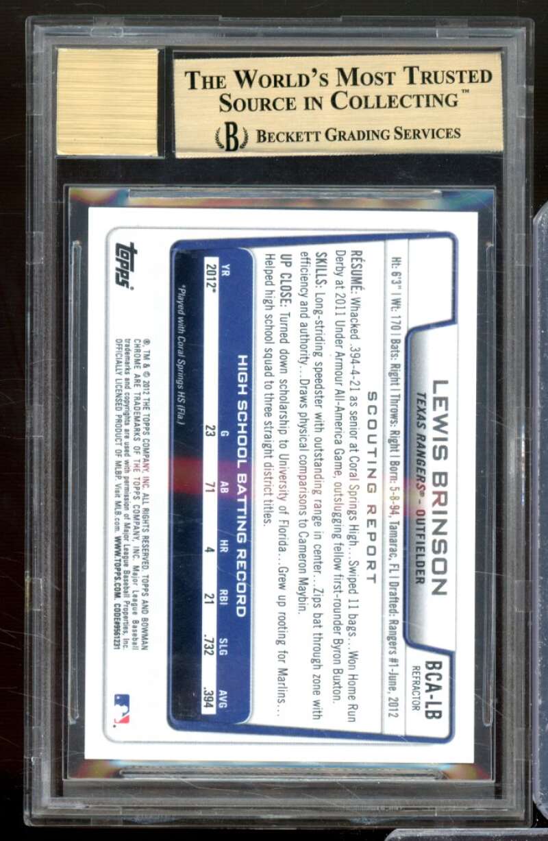 Lewis Brinson Rookie 2012 Bowman Chrome Draft Picks Auto Refractor #LB BGS 9.5 Image 2