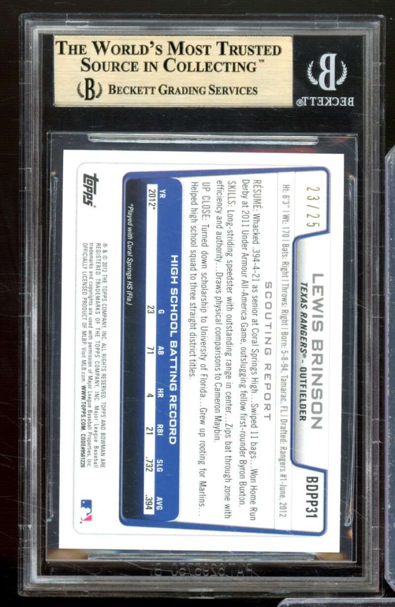 Lewis Brinson Rookie Card ard 2012 Bowman Draft Picks Red Ice #BDPP31 BGS 9.5 Image 2