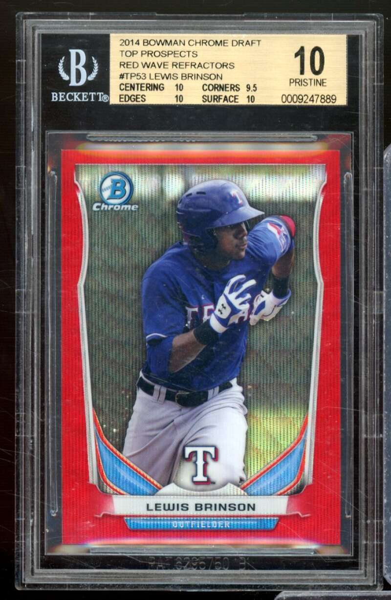 Lewis Brinson Rookie 2014 Bowman Chrome Draft TP Red Wave Refractor #TP53 BGS 10 Image 1