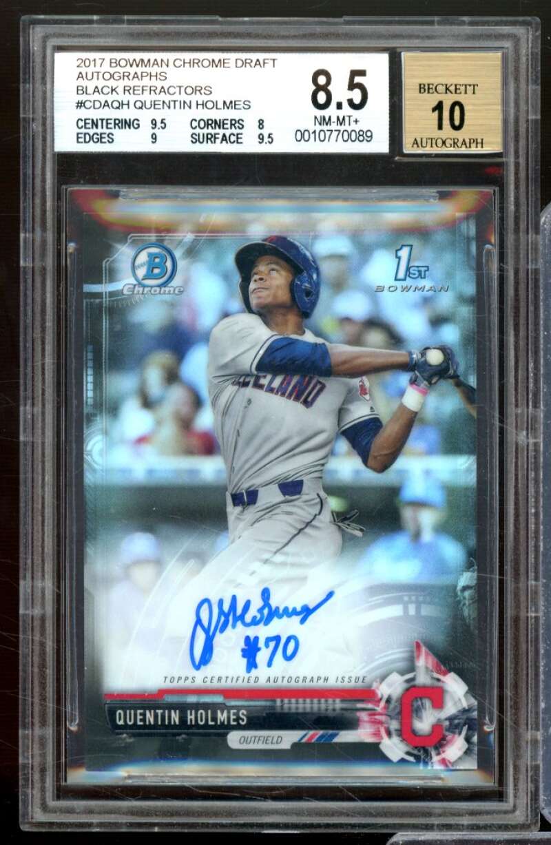 Quentin Holmes RC 2017 Bowman Chrome Draft Auto Black Refractors #CDAQH BGS 8.5 Image 1