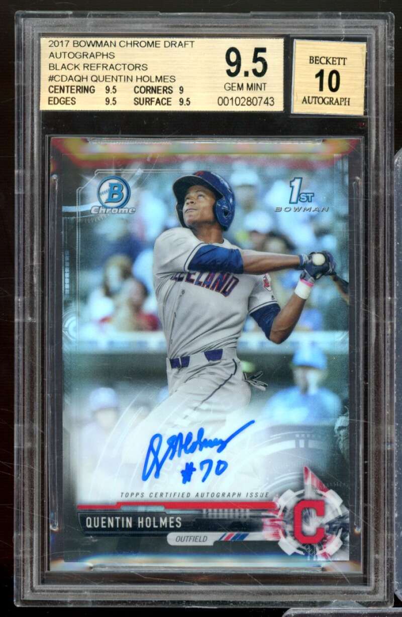 Quentin Holmes RC 2017 Bowman Chrome Draft Auto Black Refractors #CDAQH BGS 9.5 Image 1