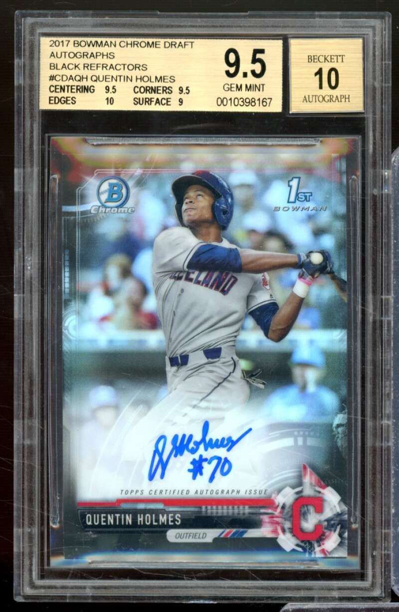 Quentin Holmes RC 2017 Bowman Chrome Draft Auto Black Refractors #CDAQH BGS 9.5 Image 1