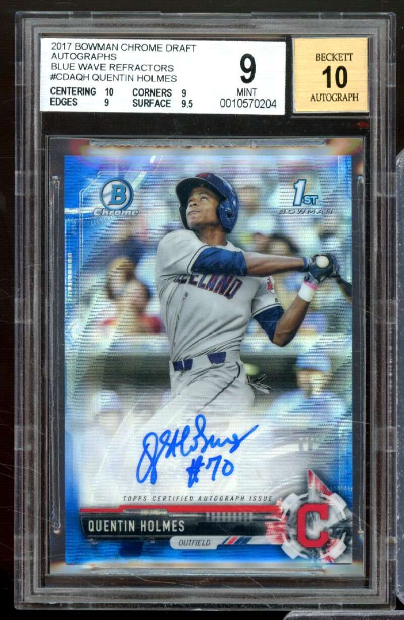 Quentin Holmes Rookie 2017 Bowman Chrome Auto Blue Wave Refractors #CDAQH BGS 9 Image 1