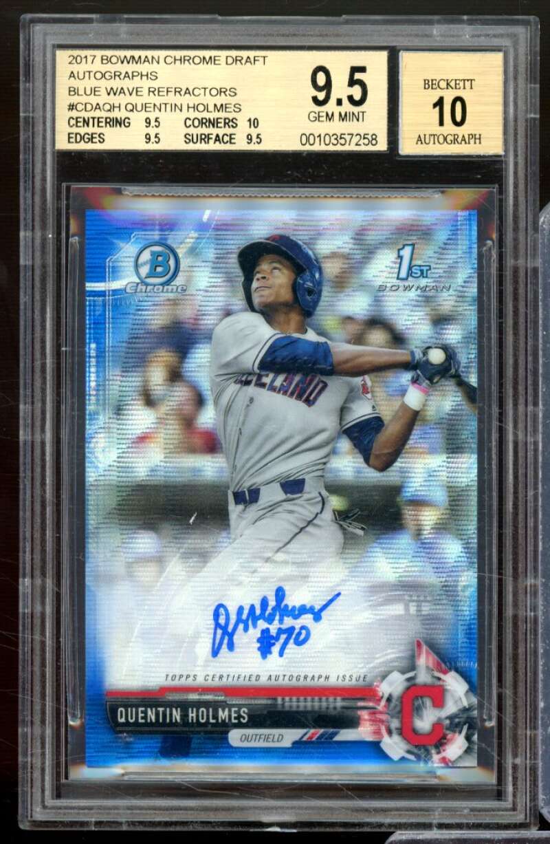 Quentin Holmes Rookie 2017 Bowman Chrome Auto Blue Wave Refractor #CDAQH BGS 9.5 Image 1